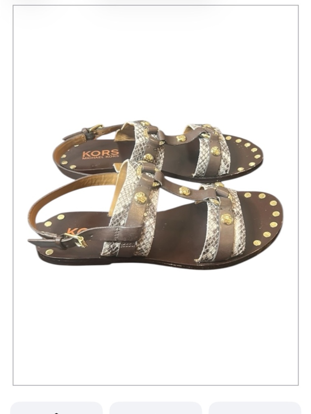 Michael Kors Brown Leather Sandal with Gold Embellishment Women Size 8